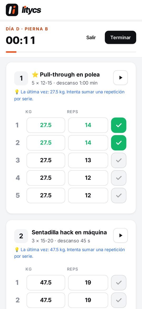 Registro de series con sugerencia de peso