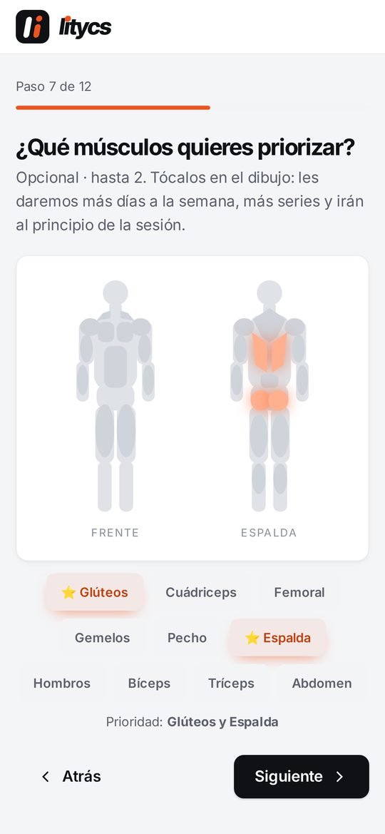 Test de Litycs: elegir músculos a priorizar
